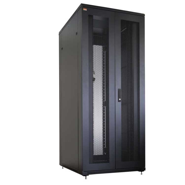 19"-Netzwerkschrank SRK von IT-BUDGET - Komplettset - 42 HE - BxT 800x800 mm - perforierte Doppeltüren vo + hi - 4 Aktiv-Lüfter - Flatpack - schwarz