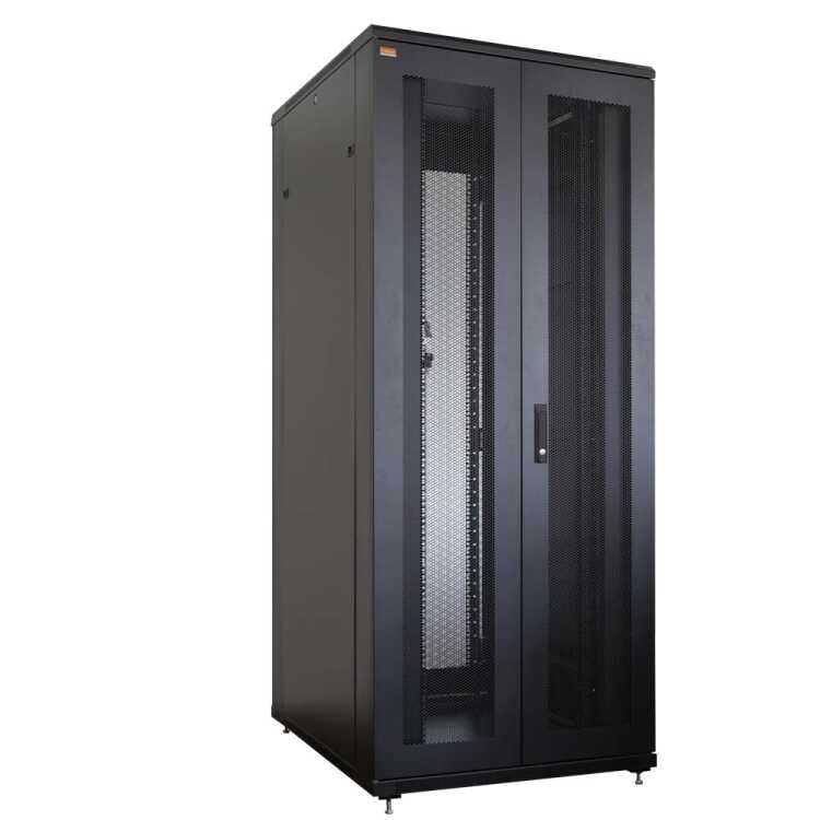 19"-Netzwerkschrank SRK von IT-BUDGET - 42 HE - BxT 800x800 mm - perforierte Doppeltüren vo + hi -Flatpack - schwarz