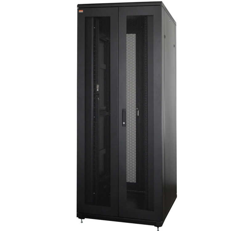 19"-Serverschrank SRK von IT-BUDGET - 42 HE - BxT 800x1000 mm - perforierte Doppeltüren vo + hi - Flatpack - schwarz