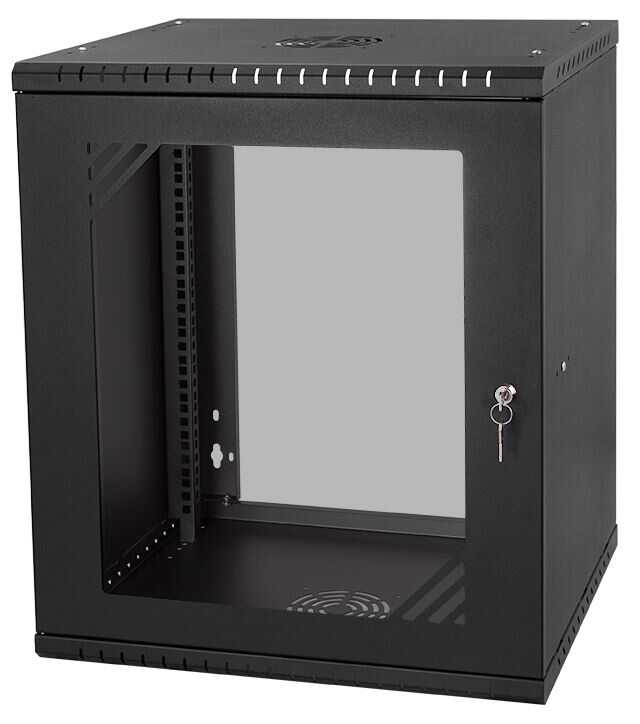 19"-Netzwerkschrank TAUNUS von IT-BUDGET - 12 HE - 600 mm Tiefe - Sichttür - 19"-Ebene vo+hi - abschließbar - schwarz