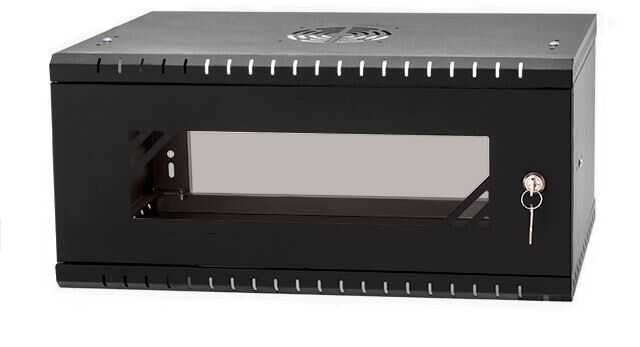 19"-Wandverteiler TAUNUS von IT-BUDGET - 4 HE - 450 mm Tiefe - Sichttür - Schloss - schwarz