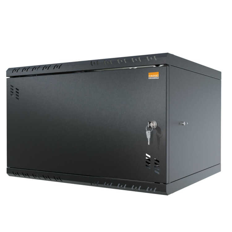 19"-Wandverteiler TAUNUS von IT-BUDGET - 6 HE - 450 mm Tiefe - Vollblechtür - Schloss - schwarz
