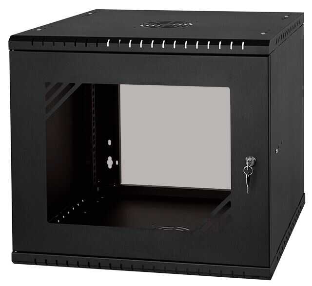 19"-Wandverteiler TAUNUS von IT-BUDGET - 9 HE - 450 mm Tiefe - Sichttür - Schloss - schwarz