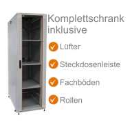 19"-Netzwerkschrank SRK von IT-BUDGET - Komplettset - 42 HE - BxT 600x600 mm - Sicht-/Vollblechtür - 4 Aktiv-Lüfter - montiert - lichtgrau