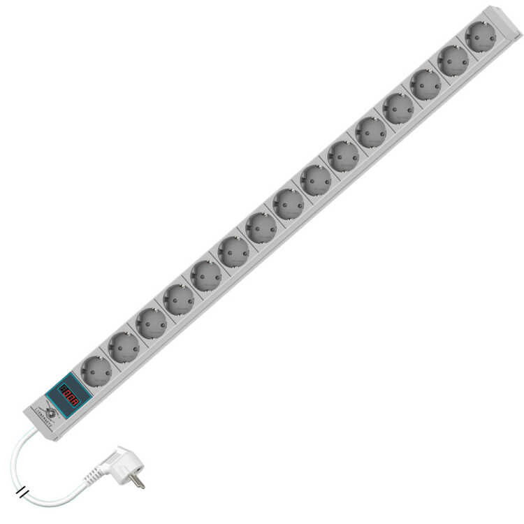 Steckdosenleiste metered von LIEBERNETZ - 15-fach Schuko-Buchse CEE 7/3 - Amperemeter - 3 m Zuleitung - lichtgrau