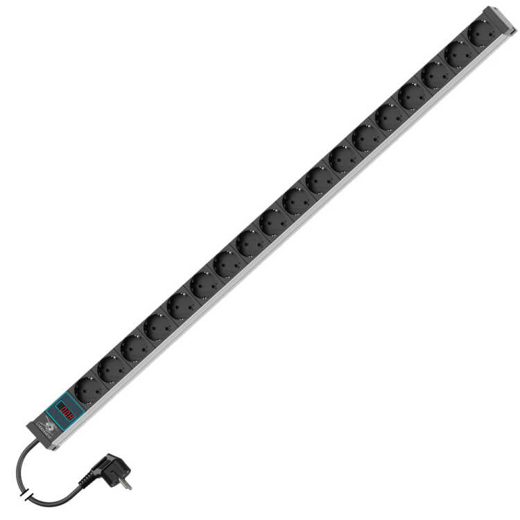 Steckdosenleiste metered von LIEBERNETZ - 18-fach Schuko-Buchse CEE 7/3 - Amperemeter - 3 m Zuleitung - schwarz