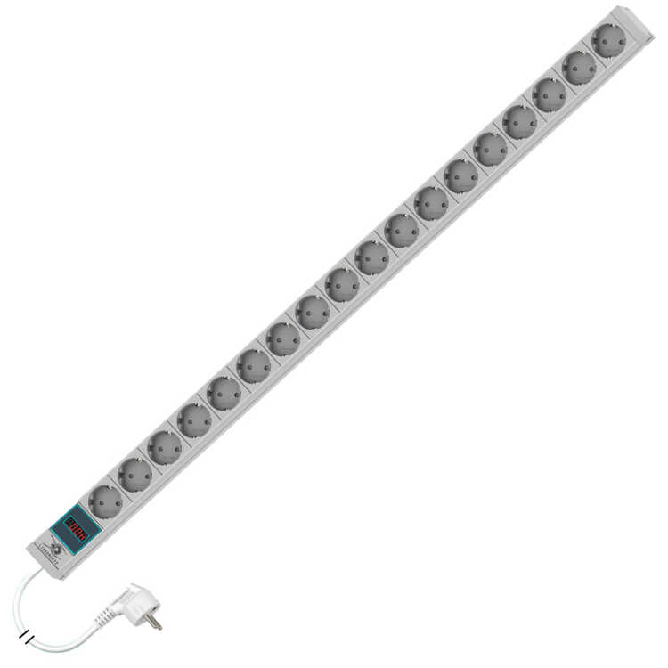 Steckdosenleiste metered von LIEBERNETZ - 18-fach Schuko-Buchse CEE 7/3 - Amperemeter - 3 m Zuleitung - lichtgrau