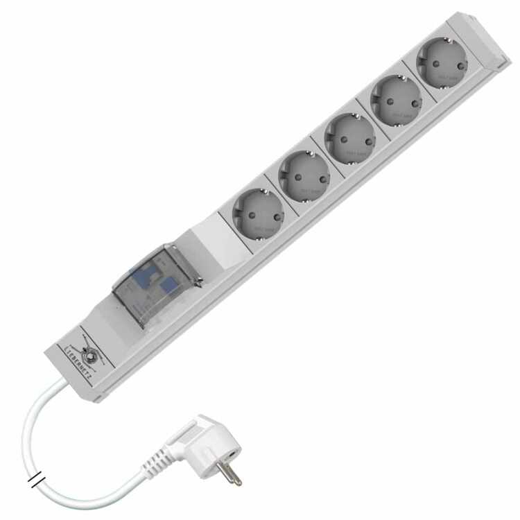 Steckdosenleiste metered von LIEBERNETZ - 5-fach Schuko-Buchse CEE 7/3 - FI-Schutzschalter 0,03A - 3 m Zuleitung - lichtgrau