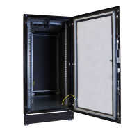 Schallgedämmter Serverschrank SCHÄFER IS-1 silenced - 43 HE - BxT 600x1200 mm - Sichttür - Vollblechtür - Sockel - 4 Silent-Ventilatoren - schwarz