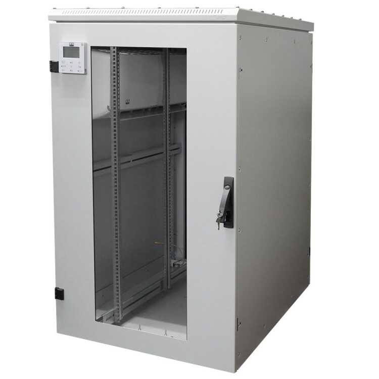 19"-Serverschrank RIE von TRITON mit REMKO Split-Kühlgerät - Kühlleistung 2600 W - Schutzgrad IP54 - 32 HE - BxT 800 x 1200 mm - Sichttür - Rücktür - lichtgrau
