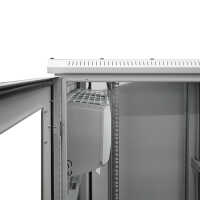 19"-Serverschrank RIE von TRITON mit REMKO Split-Kühlgerät - Kühlleistung 2600 W - Schutzgrad IP54 - 32 HE - BxT 800 x 1200 mm - Sichttür - Rücktür - lichtgrau