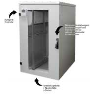 19"-Serverschrank RIE von TRITON mit REMKO Split-Kühlgerät - Kühlleistung 2600 W - Schutzgrad IP54 - 32 HE - BxT 800 x 1200 mm - Sichttür - Rücktür - lichtgrau