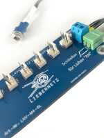 6-fach Verteiler für 12V-Ventilatoren - Platine für 3-Pin Molex Stecker - Stromanschluss mit 5,5/2,1 mm Koax-Buchse - optionaler Thermostatanschluss