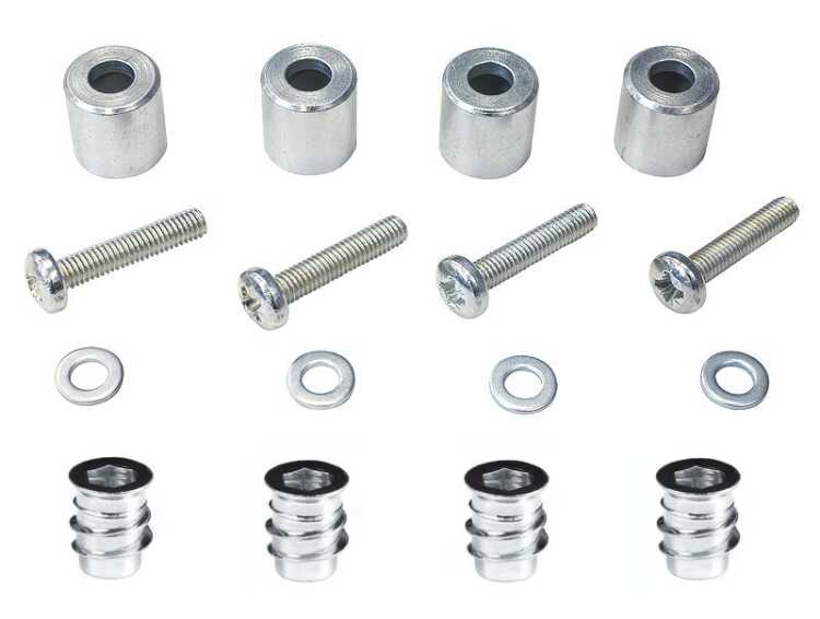 Distanzhülsen für Möbelplatte/Dachplatte - Höhe 20 mm - 1 Set/4 Stück - inkl. Einschraubmuttern