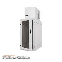 19"-Serverschrank RIE von TRITON mit MITSUBISHI Split-Kühlgerät nach Wahl - Schutzgrad IP54 - 32 HE - BxT 800 x 1200 mm - Sichttür - Rücktür - lichtgrau