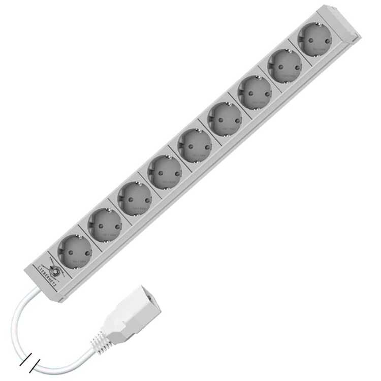 19"-Steckdosenleiste/PDU mit C20 Anschluss von LIEBERNETZ - 9 x Schuko-Buchse CEE 7/3 - 16 A - lichtgrau