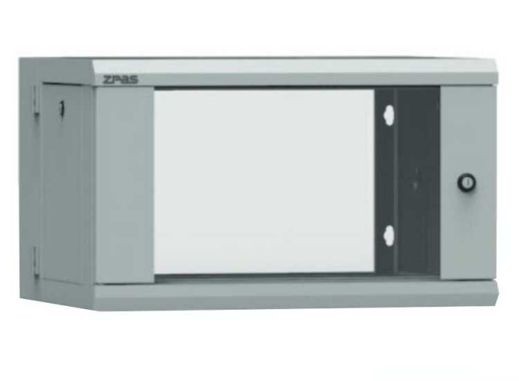 19“-Netzwerkschrank Z-Cube - 3-teilig, schwenkbares Mittelteil - 6 HE - 600 mm Tiefe - Sichttür - lichtgrau