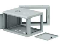 19“-Netzwerkschrank Z-Cube - 3-teilig, schwenkbares Mittelteil - 6 HE - 600 mm Tiefe - Sichttür - lichtgrau