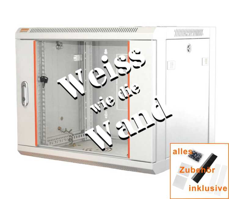 19"-Netzwerkschrank SWA von IT-BUDGET - 6 HE - BxT 570x450 mm - Sichttür - Seiten abnehmbar - Wand- + Standmontage - reinweiß