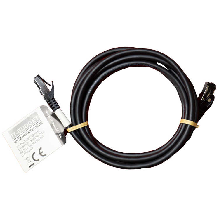 IT-BUDGET Vollkupfer Premium Patchkabel - Flex AWG 26 -  Cat.8.1 - 2000 MHz - halogenfrei - PoE+ - 40GBit - schwarz - 3 m
