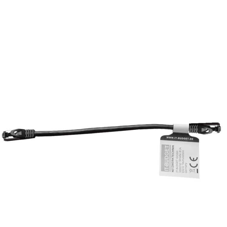 IT-BUDGET Vollkupfer Premium Patchkabel - Flex AWG 26 -  Cat.8.1 - 2000 MHz - halogenfrei - PoE+ - 40GBit - schwarz - 0,25 m