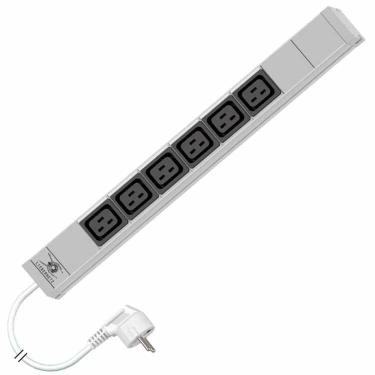19"-Steckdosenleiste von LIEBERNETZ - 6x C19-Buchse  - 3 m Zuleitung - lichtgrau
