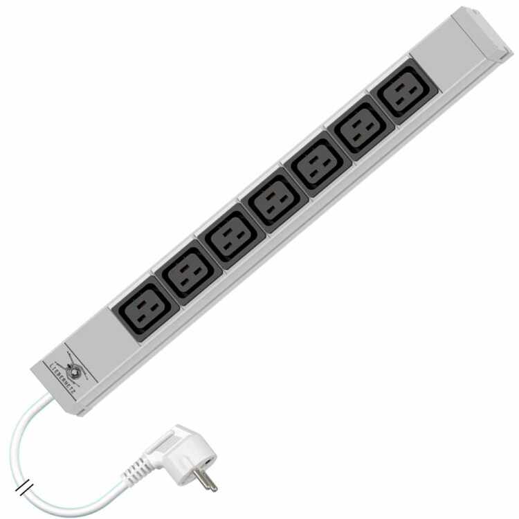 19"-Steckdosenleiste von LIEBERNETZ - 7x C19-Buchse  - 3 m Zuleitung - lichtgrau