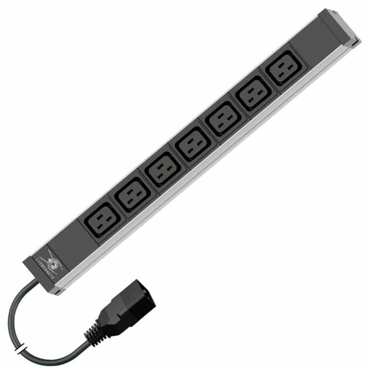 19"-Steckdosenleiste von LIEBERNETZ mit C20-Stecker - 7x C19-Buchse  - 3 m Zuleitung - schwarz