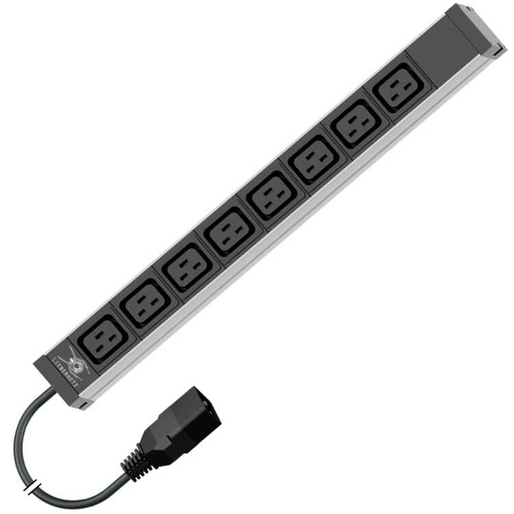 19"-Steckdosenleiste von LIEBERNETZ mit C20-Stecker - 8x C19-Buchse  - 3 m Zuleitung - schwarz