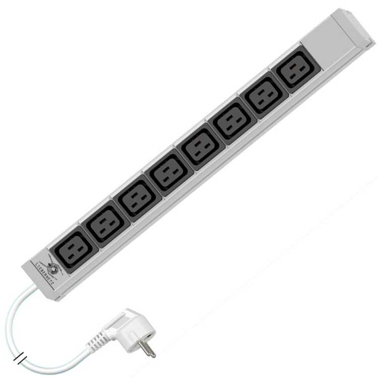 19"-Steckdosenleiste von LIEBERNETZ - 8x C19-Buchse  - 3 m Zuleitung - lichtgrau