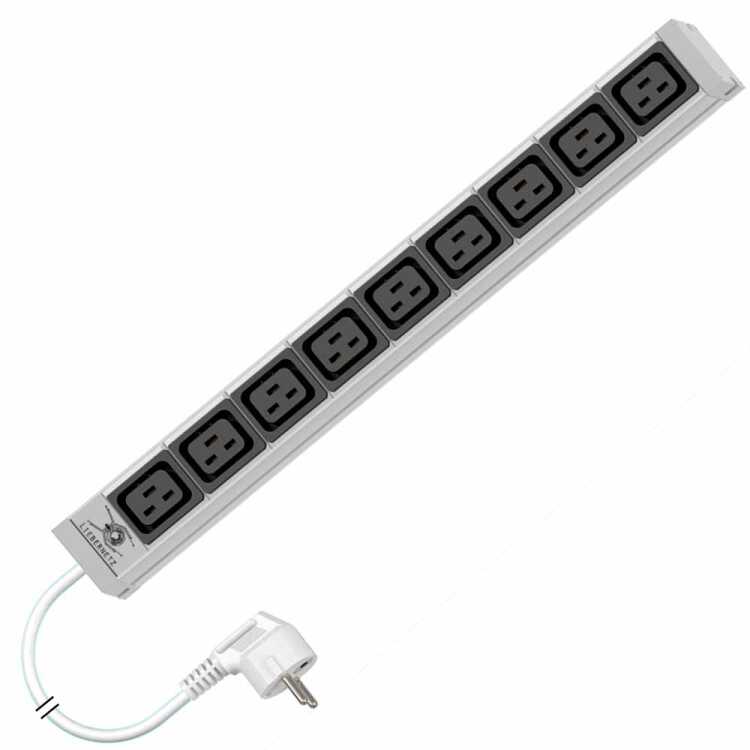 19"-Steckdosenleiste von LIEBERNETZ - 9x C19-Buchse  - 3 m Zuleitung - lichtgrau