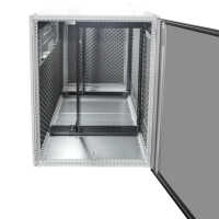Schallgedämmter 19"-Serverschrank VX IT von RITTAL mit MITSUBISHI Klimagerät - 24 HE - BxT 800x1200mm - Luftdurchsatz 678 m³/h - Kühlleistung 3500 W - Sichttür - Vollblechrücktür - lichtgrau