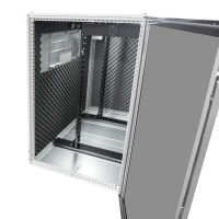 Schallgedämmter 19"-Serverschrank VX IT von RITTAL mit MITSUBISHI Klimagerät - 24 HE - BxT 800x1200mm - Luftdurchsatz 678 m³/h - Kühlleistung 3500 W - Sichttür - Vollblechrücktür - lichtgrau