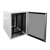 Schallgedämmter 19"-Serverschrank VX IT von RITTAL mit MITSUBISHI Klimagerät - 24 HE - BxT 800x1200mm - Luftdurchsatz 678 m³/h - Kühlleistung 3500 W - Sichttür - Vollblechrücktür - lichtgrau