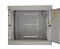 19"-Netzwerkschrank AAR - 12 HE - Tiefe 450 mm - Perforierte Tür - mit Ventilator, Thermostat, Fachboden - lichtgrau