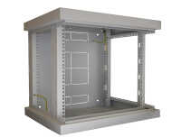 19"-Netzwerkschrank AAR - 12 HE - Tiefe 450 mm - Sichttür - mit Ventilator, Thermostat, Fachboden - lichtgrau
