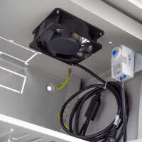 19"-Netzwerkschrank AAR - 12 HE - Tiefe 450 mm - Sichttür - mit Ventilator, Thermostat, Fachboden - lichtgrau