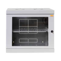 19"-Netzwerkschrank AAR - 12 HE - Tiefe 450 mm - Sichttür - mit Ventilator, Thermostat, Fachboden - lichtgrau