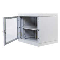 19"-Netzwerkschrank AAR - 12 HE - Tiefe 450 mm - Sichttür - mit Ventilator, Thermostat, Fachboden - lichtgrau