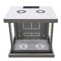 19"-Netzwerkschrank AAR - 12 HE - Tiefe 450 mm - Sichttür - mit Ventilator, Thermostat, Fachboden - lichtgrau