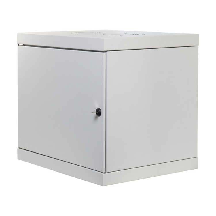 19"-Netzwerkschrank AAR - 12 HE - Tiefe 450 mm - Vollblechtür - mit Ventilator, Thermostat, Fachboden - lichtgrau
