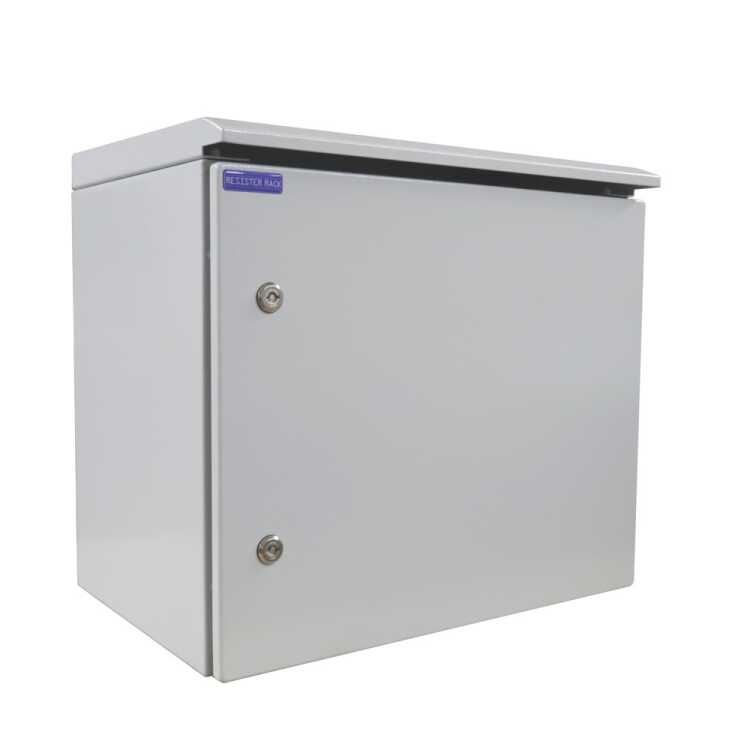 19"-Netzwerkschrank RESISTER Pro mit Regendach - IP66 für Outdoor + Industrie - Vollblechtür - 9 HE - 600x400 mm - lichtgrau