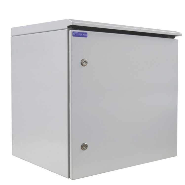19"-Netzwerkschrank RESISTER Pro mit Regendach - IP66 für Outdoor + Industrie - Vollblechtür - 12 HE - 600x600 mm - lichtgrau