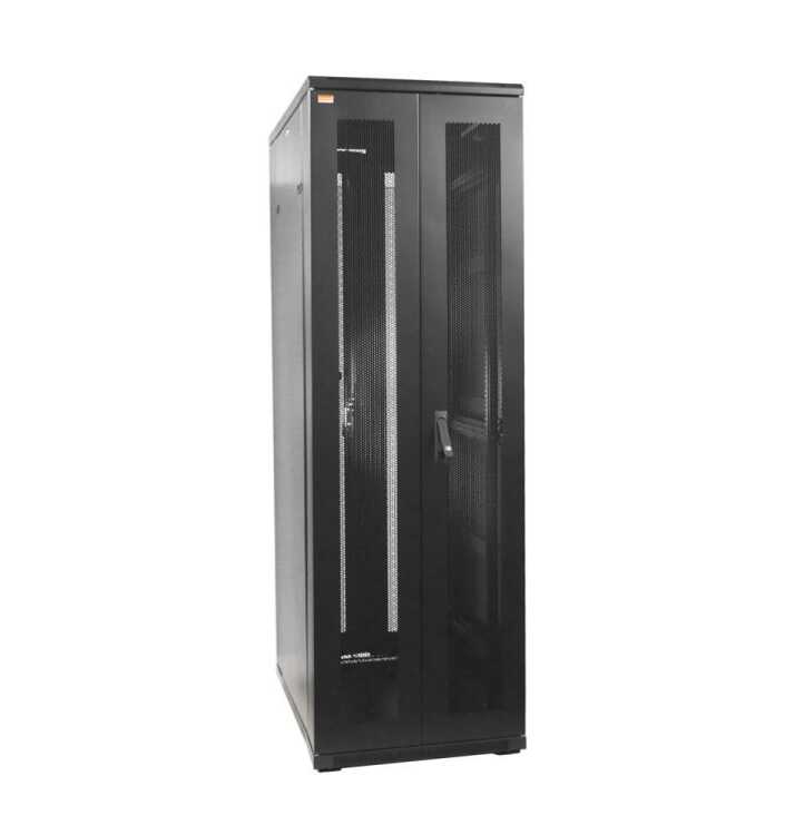 19"-Netzwerkschrank SRK von IT-BUDGET - Komplettset - 38 HE - BxT 800x800 mm - perforierte Doppeltüren vo + hi - 4 Aktiv-Lüfter - montiert - schwarz