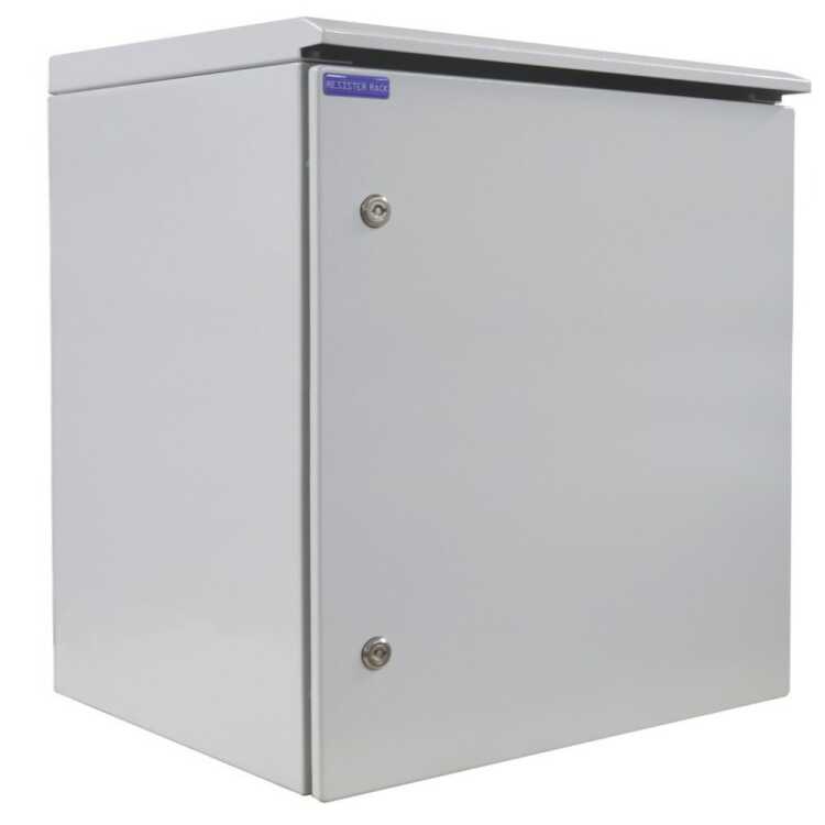 19"-Netzwerkschrank RESISTER Pro mit Regendach und Sockel - IP66 für Outdoor + Industrie - Vollblechtür - 16 HE - 600x600 mm - lichtgrau