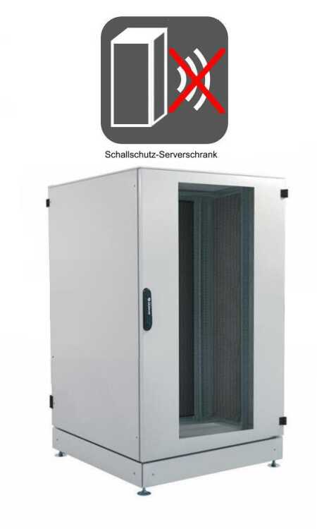 Schallgedämmter Serverschrank SCHÄFER IS-1 silenced - 25 HE - BxT 600x800 mm - Sichttür - Vollblechtür - Sockel - 2 Silent-Ventilatoren - lichtgrau
