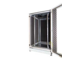 Schallgedämmter Serverschrank SCHÄFER IS-1 silenced - 25 HE - BxT 600x800 mm - Sichttür - Vollblechtür - Sockel - 2 Silent-Ventilatoren - lichtgrau