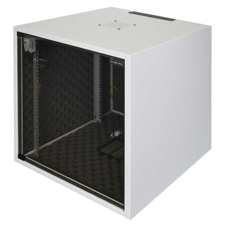 Schallgedämmter 19"-Schrank SILENCE RACK Office - 10 HE - 1 SILENT-Lüfter - BxT 600x600 mm - Glastür - lichtgrau