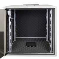 Schallgedämmter 19"-Schrank SILENCE RACK Office - 10 HE - 1 SILENT-Lüfter - BxT 600x600 mm - Glastür - lichtgrau