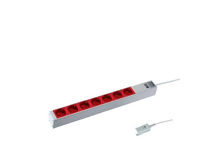 19"-Steckdosenleiste von RITTAL - 7 x SCHUKO-Buchse rot - Zuleitung C14 Stecker für USV-Anlage
